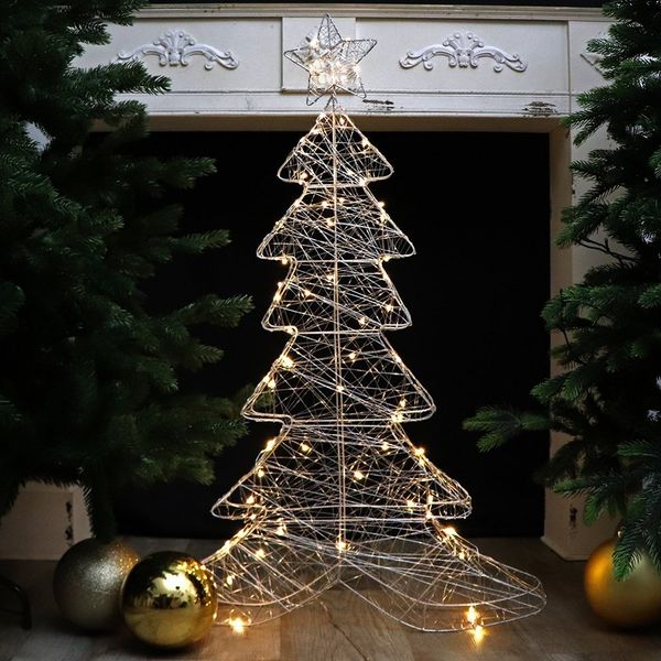 Gartenpirat LED Baum Silberdraht-Tannenbaum 100 cm mit 80 warmweißen LED Weihnachtsdeko