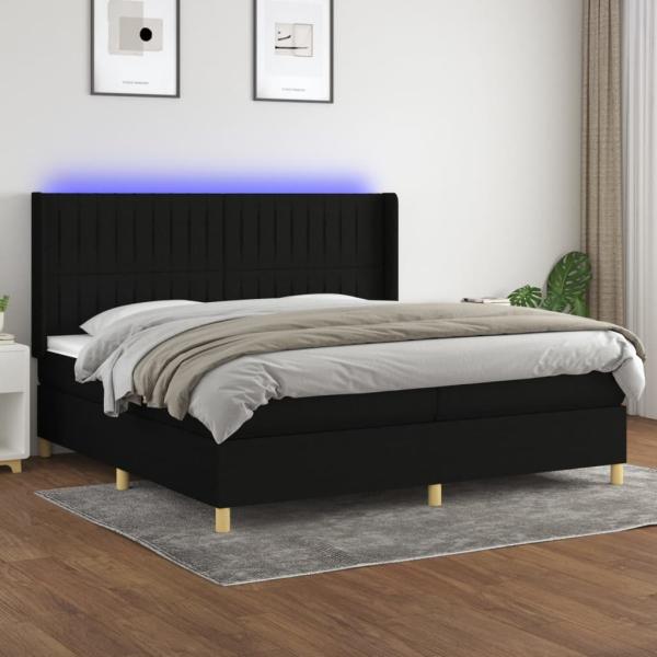 vidaXL Boxspringbett mit Matratze & LED Schwarz 200x200 cm Stoff, Härtegrad: H2 [3139063]