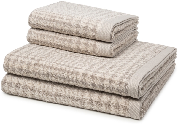 Möve Brooklyn Glencheck 4 tlg. Frottier-Set - 2 X Handtuch (50 X 100cm), 2 X Duschtuch (80 X 150cm) - 600 g/m2 - Nature/Cashmere