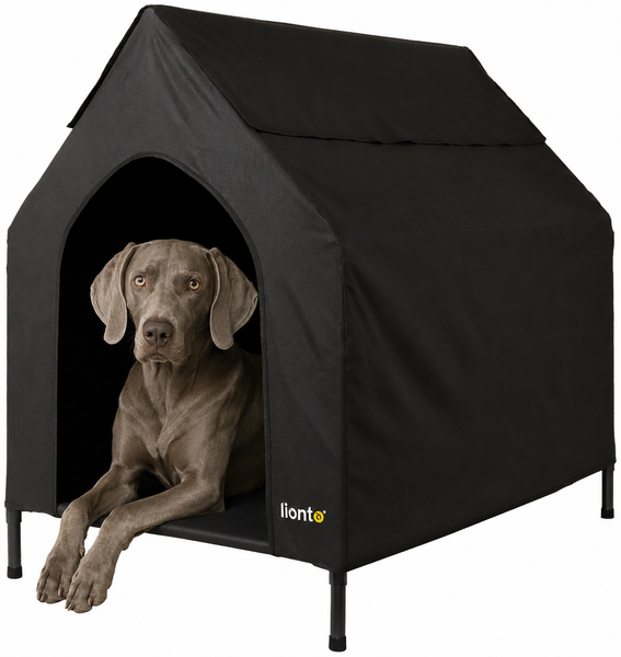 lionto Hundeliege mit Dach, wetterfester Hundeliegeplatz für drinnen & draußen, atmungsaktiv & pflegeleicht, 130 x 85 x 113 cm, schwarz