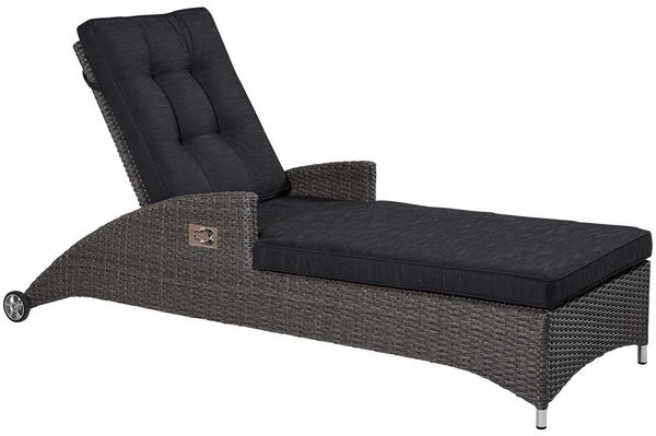 Gartenliege Barcelona, Rattan, Schwarz, 70 x 85 x 188 cm