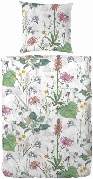 Primera Mako-Satin Bettwäsche 155x220 Blumen Blüten Wiese Blätter silber 243207-05