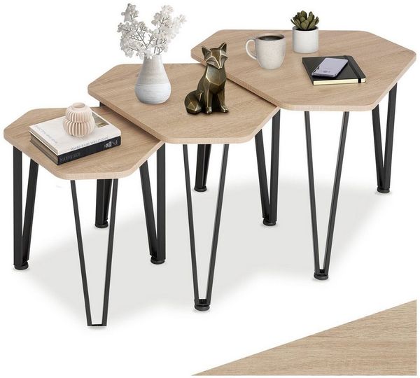 tectake Beistelltisch Torquay (1-St, 1 tlg), Dreiteiliges Beistelltisch-Set im charmanten Industrie-Stil