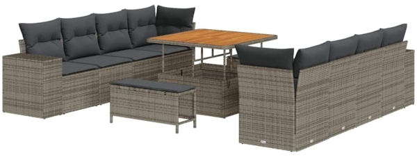 vidaXL Gartensofa-set mit Kissen mit Speicher 11 pcs Grau Poly-Rattan 3363938