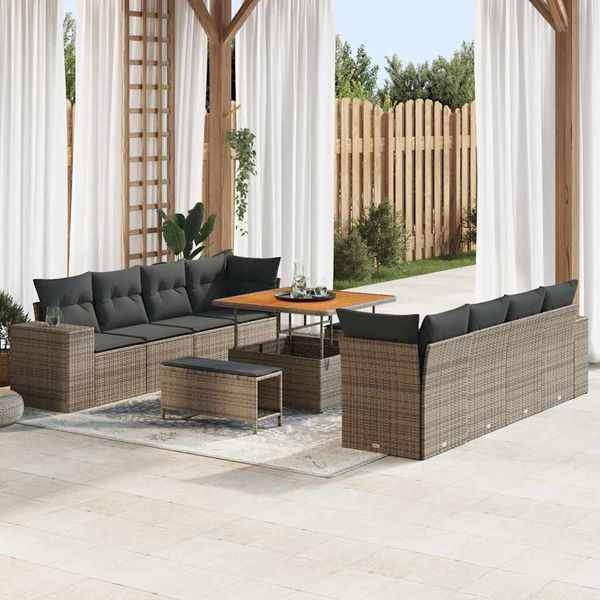 vidaXL Gartensofa-set mit Kissen mit Speicher 11 pcs Grau Poly-Rattan 3363938