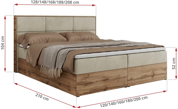 Boxspringbett mit Kopfteil und Topper, Polsterbett - ALBERO 2 - 160 x 200 cm - Beige Velours - H4 Bild 6