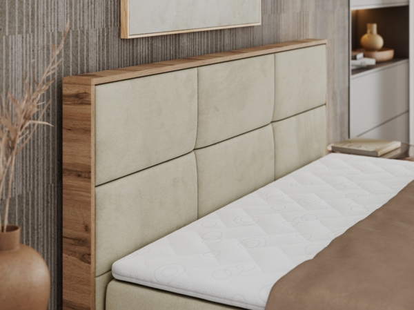 Boxspringbett mit Kopfteil und Topper, Polsterbett - ALBERO 2 - 160 x 200 cm - Beige Velours - H4 Bild 4