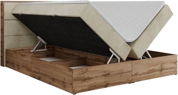 Boxspringbett mit Kopfteil und Topper, Polsterbett - ALBERO 2 - 160 x 200 cm - Beige Velours - H4 Bild 5