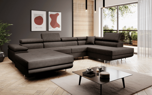 Designer Sofa Matera mit Schlaf - und Klappfunktion (Stoff) Braun