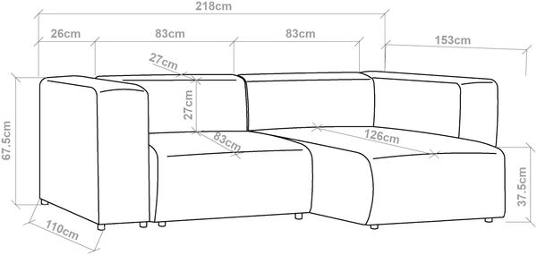Sofa Suldal 2-Sitzer mit Longchair Cord Hellblau [en. casa] Bild 3
