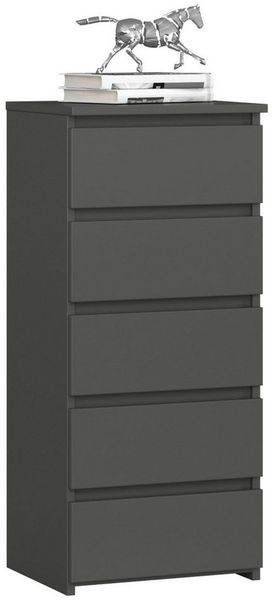 Milord FURNITURE Kommode mit 5 Schubladen 40 cm breit Holz Schrank B40xH92xT35 cm (Highboard Anrichte Schlafzimmer Wohnzimmer Flur Büro Organizer)