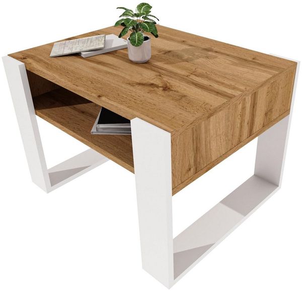 TREND WERK Couchtisch mit zusätzlicher Ablagefläche (65×53,6×45 cm - Wohnzimmertisch, Loft-Design, Ablagefach)