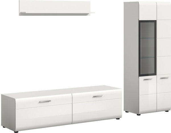 Home affaire Wohnwand FLORENZ, 3-teilige Wohn-Kombination, hochwertige MDF-Front, (Set, 3-St, Set, best. aus: 1 Vitrine, 1 Lowboard, 1 Wandboard), Wohn-Kombination, Wohnzimmer-Möbel, Wohnzimmer,Kombination, Kombi