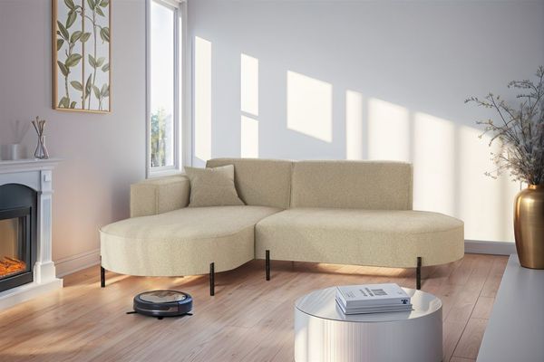 Ecksofa Designersofa VALENCIA XS in Stoff Quelle Beige Ottomane Links