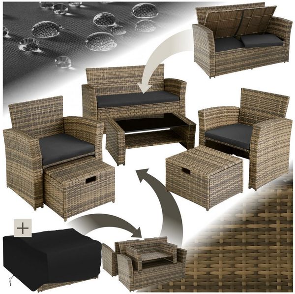tectake Sitzgruppe Rattan Sitzgruppe, (Set, 6-tlg), für 4 bis 6 Personen