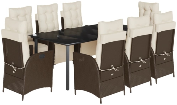 vidaXL 9-tlg. Garten-Essgruppe mit Kissen Braun Poly Rattan 3213419