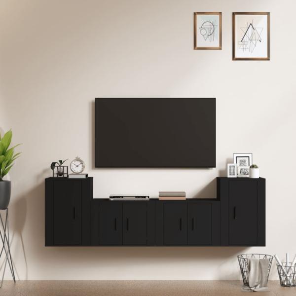 vidaXL 4-tlg. TV-Schrank-Set Schwarz Holzwerkstoff 3188543