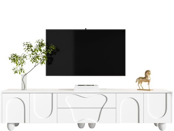 180 cm weißer TV-Schrank mit Holzbeinen – Ein minimalistischer und eleganter TV-Schrank mit viel Stauraum, einzigartigem Design und flexiblen Aufbewahrungsmöglichkeiten für ein stilvolles Wohnzimmer.