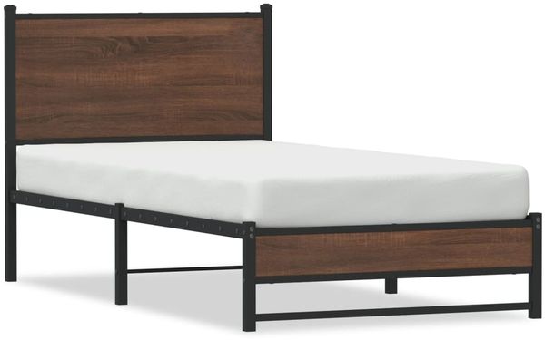 vidaXL Metallbett ohne Matratze Braun Eichen-Optik 75x190 cm 4007930