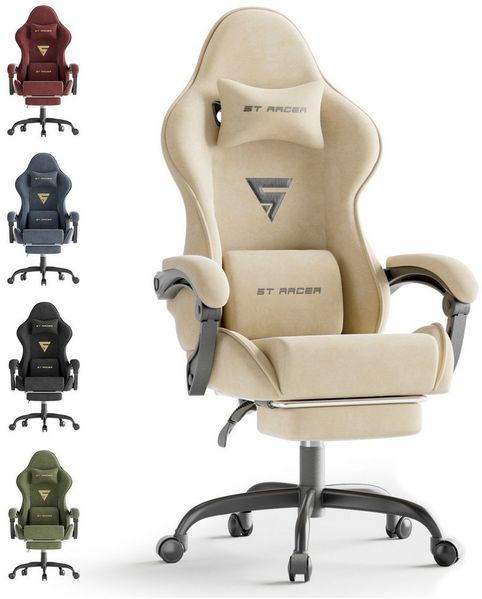 Ferghana Gaming-Stuhl Gaming-Stuhl: Kopfstütze, Lendenkissen, Armlehnen, Fußstütze (Packung), Ergonomischer PC-Stuhl,Rückenlehne 90°-125°