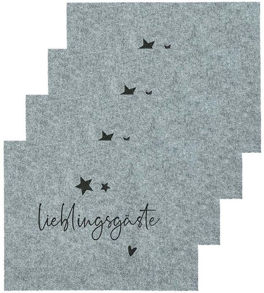 NOOR LIVING Platzset Tischset aus Deko Filz, (4er Set 45x35cm, mit Beschriftung "Lieblingsgäste), ideal für Tischdeko Weihnachten oder Geburtstag
