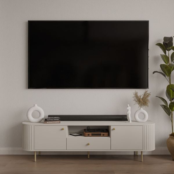 Ovalio TV-Board Typ 321 Lowboard 180 cm TV-Schrank Wohnzimmer Esszimmer Anrichte Modern Farbwahl Sandbeige, Cremona-Eiche und Dunin-Eiche