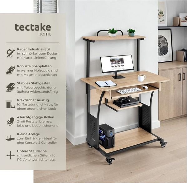 tectake Schreibtisch Fife (1-St, 1 tlg), Funktionaler Schreibtisch im kontrastreichen Industrial Style