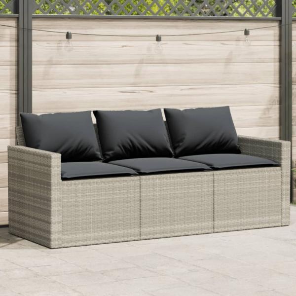 vidaXL Gartensofa mit Kissen 3-Sitzer Hellgrau Poly Rattan 366346