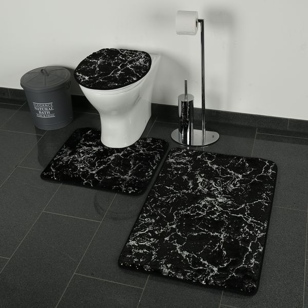 Marmour 3-teilig Bad Matte Dusche Set Rutsch Stand Bad Matten Schwarz-Silber