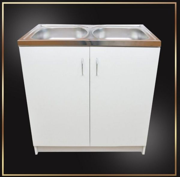 STAMAR Spülenschrank Küchenschrank 80cm Weiß Spüle 2 Becken Edelstahl Siphon XXL Set Standschrank 46cm Tiefe Geschirrspüler Ohne Armatur Montagefertig