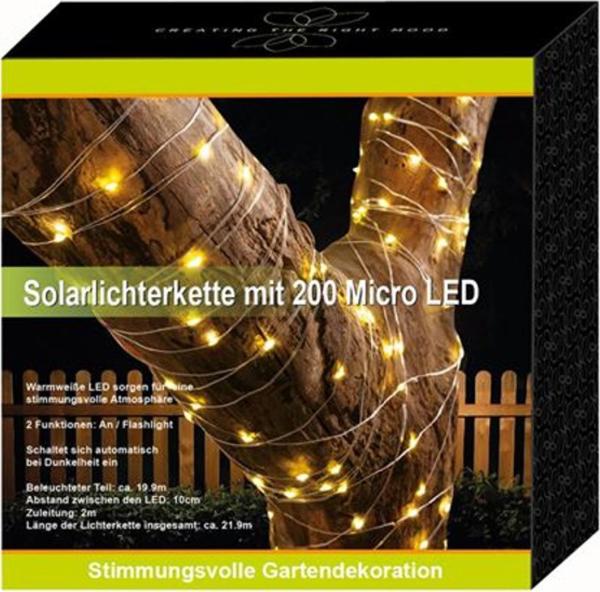 Solar-Lichterkette 200 Micro-LEDs 21,9m Warmweiß Gartenbeleuchtung Terrassendeko