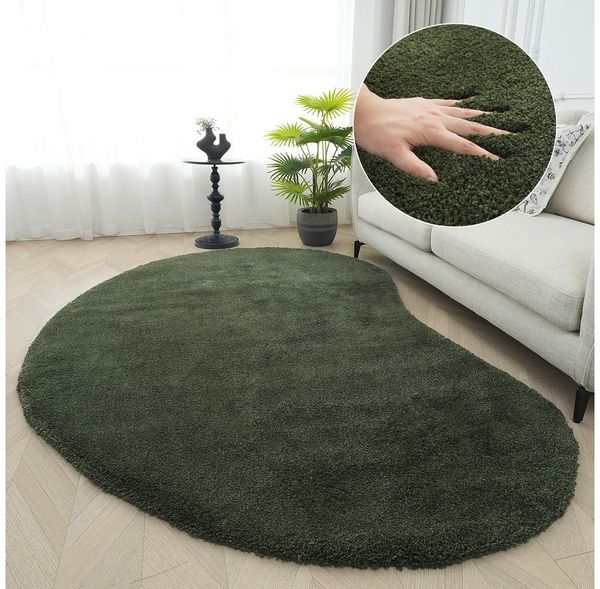 LeGer Home by Lena Gercke Hochflor-Teppich Halrum, einfarbig, besondere Form, modern, U-förmig, Höhe: 25 mm, organische Form, bean shape, kuschelig, Wohnzimmer, Schlafzimmer