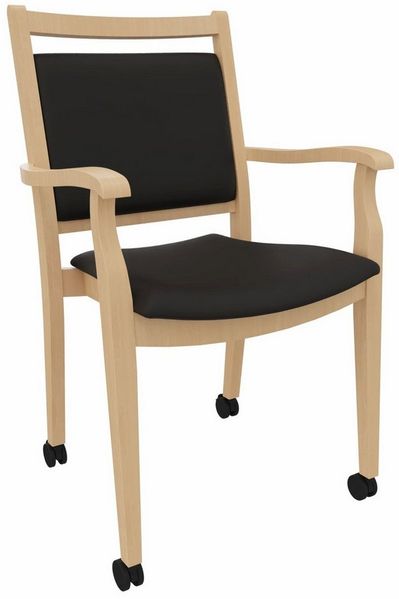 einrichtungsdesign24 Armlehnstuhl André mit Rollen – Ideal für Senioren im Alter und der Pflege, komfortabel, gepolstert, Massivholzgestell, Premium Rollen