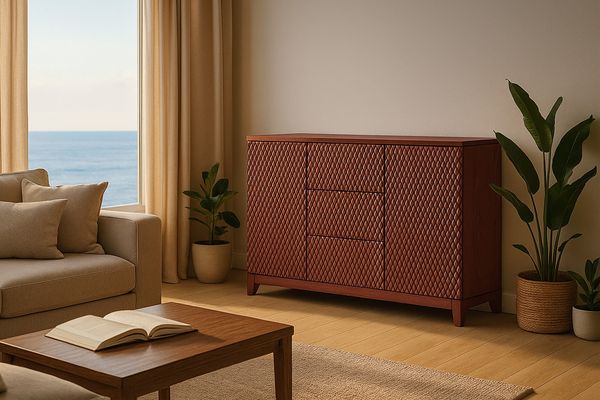 KAWOLA Sideboard COPAS 2 Türen 3 Schubladen Eiche furniert braun 85 x 40 x 140 cm