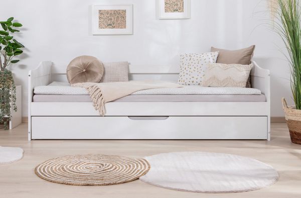 Ticaa Funktionsbett Melinda, Daybett, Jugendbett, 2 Schlafplätze, Schublade auf Rollen, FSC®-zertifizierte Kiefer, 2 Rollroste, Massivholz