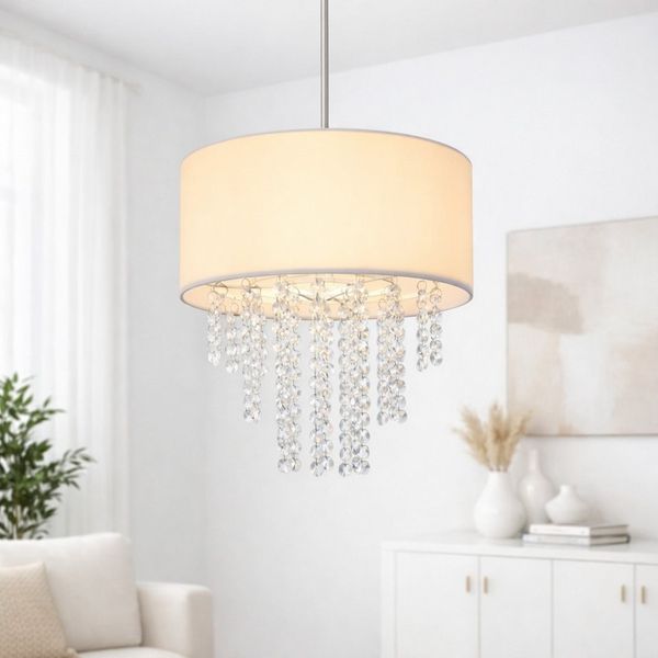 ZMH Pendelleuchte Esszimmer E27 Modern Kristall Stoff Hängeleuchte Wohnzimmer Flur, Einfache Installtion, ohne Leuchtmittel, 192CM Höhenverstellbar Hängend Pendellampe Schlafzimmer