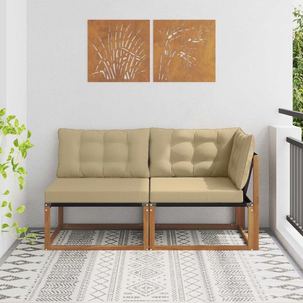 vidaXL Outdoor Mittel- und Ecksofa mit Kissen 7 Stück Natur 900652