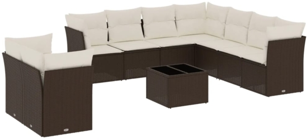 vidaXL 10-tlg. Garten-Sofagarnitur mit Kissen Braun Poly Rattan 3249692