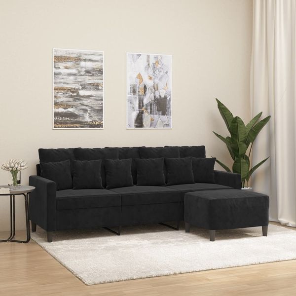 vidaXL 3-Sitzer-Sofa mit Hocker Schwarz 180 cm Samt 3201112