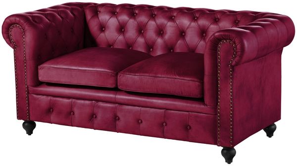 Sofa 2-Sitzer Echtleder 158x82x75 rot CHESTERFIELD #402