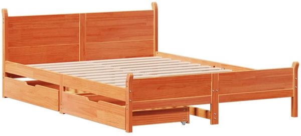 vidaXL Massivholzbett ohne Matratze Wachsbraun 140x200 cm Kiefernholz 3309772 Bild 3