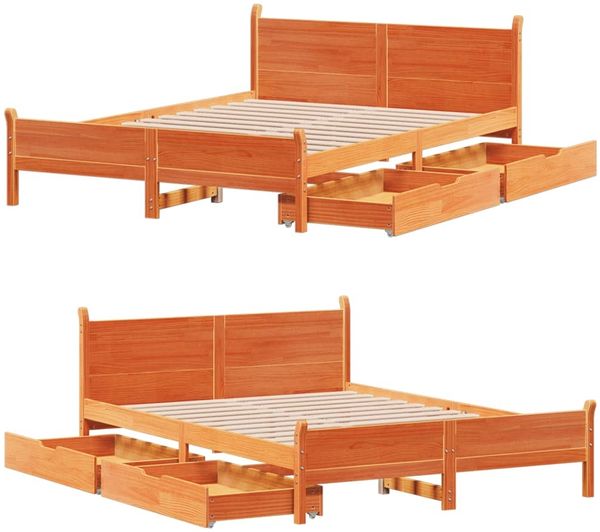 vidaXL Massivholzbett ohne Matratze Wachsbraun 140x200 cm Kiefernholz 3309772 Bild 9