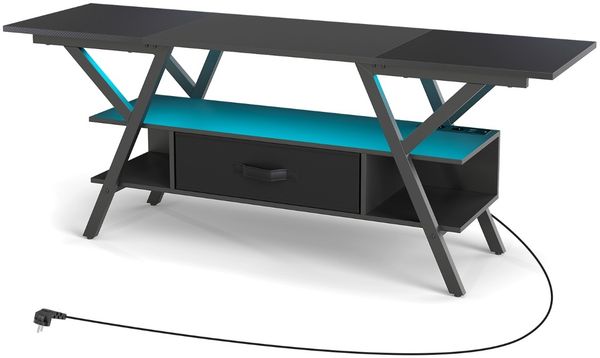 TV-Ständer für 65-Zoll-Fernseher 3-stufiges Entertainment-Center mit LED-Leuchten Schwarz