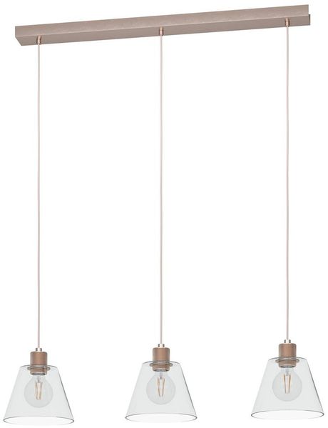 Eglo 43632 Hängeleuchte COPLEY roségold klar E27 3X40W L:90cm B:20cm H:110cm dimmbar