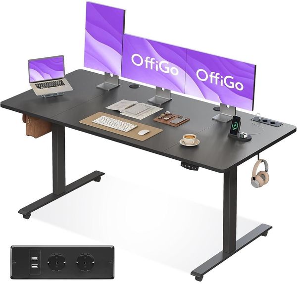 Elektrischer Schreibtisch 160cm Schwarz USB Memory Funktion