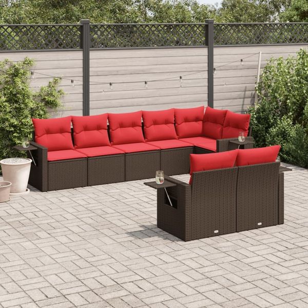 vidaXL 8-teiliges Gartensofa-Set mit Kissen, braun, Polyrattan 3220423