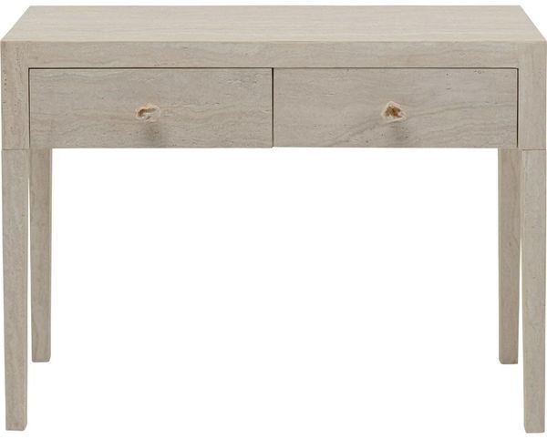 Kare Design Konsole Travertino Drawers, Beige, 77 x 100 x 40 cm, Konsolentisch, mit 2 Schubladen, Schreibtisch, Ablagetisch, Marmor Verkleidung, Wohnzimmer
