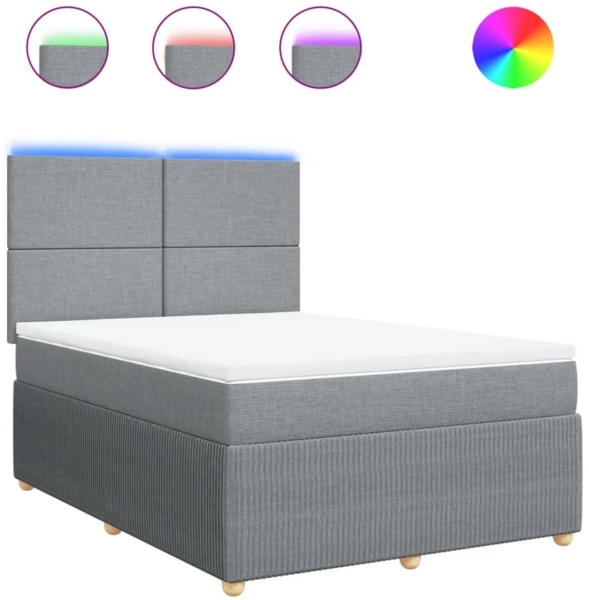 vidaXL Boxspringbett mit Matratze Hellgrau 140x190 cm Stoff 3294344