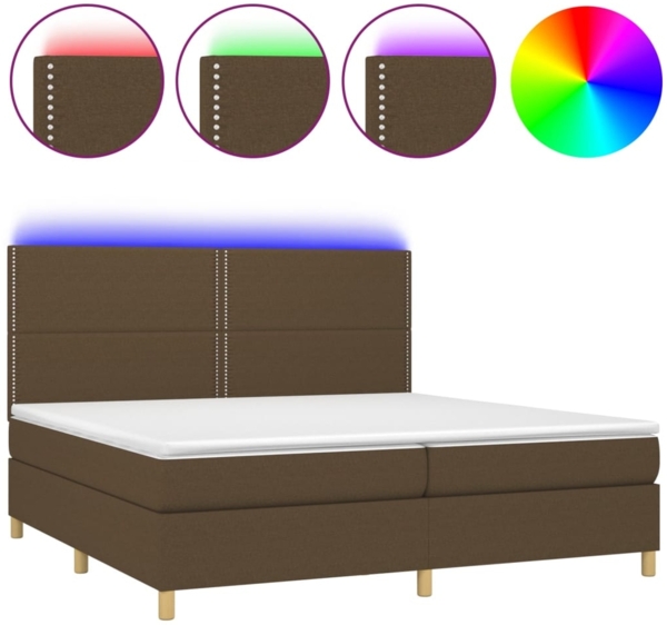 vidaXL Boxspringbett mit Matratze & LED Dunkelbraun 200x200 cm Stoff, Härtegrad: H2 [3135384]