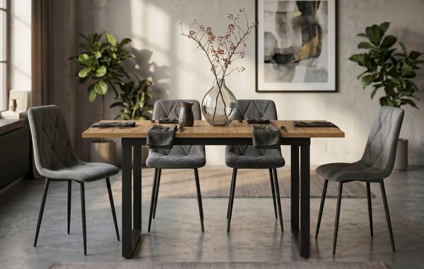 B&D home Essgruppe Essgruppe Anna & Vicka, (Set, 5-tlg, 1 Tisch / 4 Stühle), Esstisch ausziehbar bis 160cm für 4-6 Personen, Stühle in Samtstoff